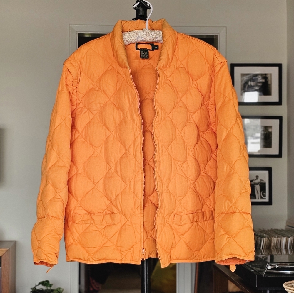 J.Crew VTG 90s Men's Orange Quilted Convertible Goose Down Jacket